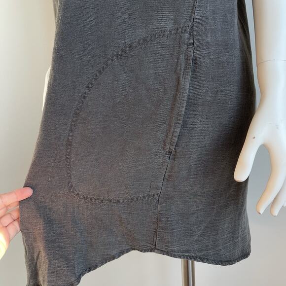Lucky Brand Short Sleeves Shirt Dress Pockets Linen /Lyocell Size Large Gray - Picture 4 of 12